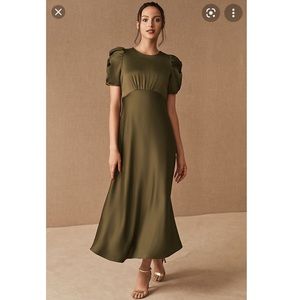 BHLDN Leyden Satin Midi Dress in Green